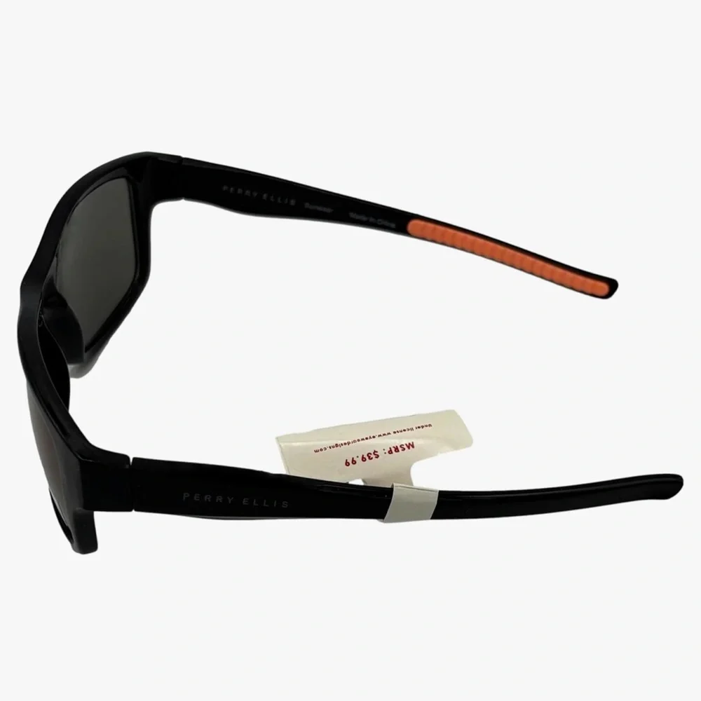 Perry Ellis Men’s Sunglass Black Plastic Sport Wrap, Smoke Lens PE105-1